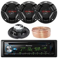 Pioneer DEH-X6900BT Car CD Player Receiver Bluetooth USB AUX Radio - Bundle Combo with 4X JVC CSDR620 6.5" Inch 300-Watt 2-Way Black Audio Coaxial Speakers + Enrock 50 Feet 18-Gauge Speaker Wire