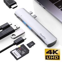 7-in-1 USB C Hub Adapter Dongle Compatible for Apple MacBook Pro 2019 2018 2017 and MacBook Air 2018 2019, Thunderbolt 3, with 2 USB 3.0 Ports, 4K HDMI, 100W PD, SD/Micro SD Card Reader (Silver)