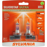 SYLVANIA - H11 SilverStar Ultra - High Performance Halogen Headlight Bulb, High Beam, Low Beam and Fog Replacement Bulb, Brightest Downroad with Whiter Light, Tri-Band Technology (Contains 2 Bulbs)