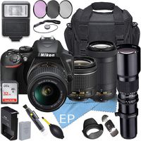 Nikon D3500 W/AF-P DX NIKKOR 18-55mm f/3.5-5.6G VR + Nikon AF-P DX NIKKOR 70-300mm f/4.5-6.3G ED Lens + 500mm Telephoto Zoom Lens + Accessory Bundle (21pc Bundle)