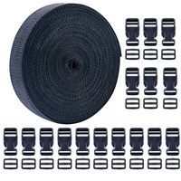 Livder 1 Inch 16 Yards Polypropylene Webbing Strap Band with 16 Set 1inch Side Release Plastic Buckles, Black