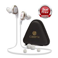 Bluetooth Headphones 4.1 Wireless Calerix, with Sweat Proof, Noise Cancelling Technology - Lightweight Sport in-Ear Earbuds with Built-in Microphone - Connect to iOS, Android (White/Golden)