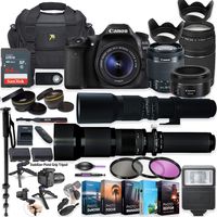 Canon EOS 80D DSLR Camera with 18-55mm Lens, 50mm f/1.8, 75-300mm Lenses + 500mm & 650-1300mm Preset Lenses + 5 Photo/Video Editing Software Package & Professional Accessory Kit