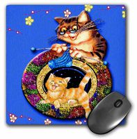 3dRose 8 x 8 x 0.25 Inches Mouse Pad, Grandma Cat Knitting a Rug (mp_128888_1)