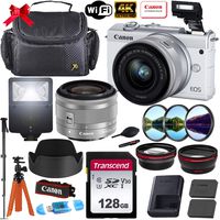 Canon EOS M200 Mirrorless Digital Camera 4K with 15-45mm f/3.5-6.3 is STM Lens (White) + Photo Accessory Bundle (Includes: 128GB Memory Card, Digital Flash, Sturdy Equipment Carrying Case and More.)