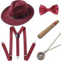 BABEYOND 1920s Mens Gatsby Costume Accessories Set Includes Panama Hat Elastic Y-Back Suspender Pre Tied Bow Tie Pocket Watch and Plastic Cigar (Set-1)