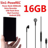 Digital Voice Recorder VOICE ACTIVATION Mini Voice Recorder Power Bank 5000mAh USB Flash Drive and Mp3 Function Continuous recording for 400 hours 16GB for Class, Meeting, Lectures    