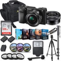 Sony Alpha a6000 Mirrorless Digital Camera 16-50mm f/3.5-5.6 OSS Lens Kit + Prime Accessory Bundle with 128GB Memory & Photo/Video Editing Software - Black