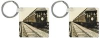 3dRose San Francisco Southern Pacific Railroad Caboose Black and White - Key Chains, 2.25 x 4.5 inches, set of 2 (kc_16237_1)