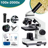 Microscope 2000X Moving Ruler Compound LED with Prepared Blank Slides Microscope Accessories Kids Student Present Gift Christmas