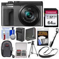 Panasonic Lumix DC-ZS70 4K Wi-Fi Digital Camera (Silver) with 64GB Card + Case + Battery & Charger + Monopod + Tripod + Strap + Cleaning Kit