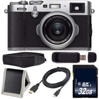 Fujifilm X100F Digital Camera (Silver) International Model 16534584 + 32GB Memory Card + Pro Hand Camera Grip Bundle