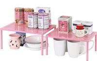 SimpleHouseware Expandable Stackable Kitchen Cabinet and Counter Shelf Organizer, Pink