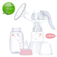 Unimom Manual Breast Pump with Soft Silicone Massaging Breast Shield - Ergonomic Rubber Handle - Includes Bottle and Stand - BPA Free - by Unimom