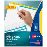 Avery 5-Tab Binder Dividers, Easy Print & Apply Clear Label Strip, Index Maker, Yellow Tabs, 5 Sets (11414)