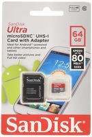 Lot of 2 SanDisk Ultra 64GB MicroSDXC Memory Flash Card UHS-I Class 10 up to 80MBs With Adapter SDSQUNC-064G-GN6MA Pack + 2 Jewel Cases