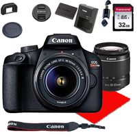 Canon EOS Rebel T100 DSLR Camera w/Canon EF-S 18-55mm F/3.5-5.6 III Zoom Lens + 32GB Memory