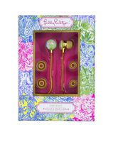 Lilly Pulitzer Earbuds with Silicone Tips and Volume Control, Cheek to Cheek
