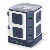 BESTEK Power Strip Tower 8-Outlet and 6 Smart USB Charging Ports 1500 Joules Surge Protector with 6 Feet Extension Cord ETL Listed