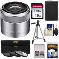 Sony Alpha E-Mount 30mm f/3.5 Macro Lens & 16GB Card + NP-FW50 Battery + 3 Filters + Tripod Kit for A7, A7R, A7S Mark II, A5100, A6000, A6300