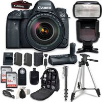 Canon EOS 6D Mark II with EF 24-105mm f/4L is II USM Lens - with Canon BG-E21 Battery Grip + Professional Accessory Bundle (15 Items)