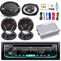 JVC CD/MP3/WMA Receiver Bundle Combo With 2x CSDR6930 6x9" 3-Way Stereo Coaxial Speakers, 4x CSDR620 6.5" 2-Way Audio Speaker, 400w 4-Chan Bluetooth Amplifier w/ Enrock Installation Kit