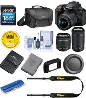 Nikon D3500 24MP DSLR Camera with AF-P DX NIKKOR 18-55mm f/3.5-5.6G VR Lens and AF-P DX NIKKOR 70-300mm f/4.5-6.3G ED Lens - Bundle with Camera Case, 16GB SDHC Card, Cleaning Kit, Card Reader