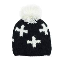 Miko Swiss Cross Hand Knit Hat (X-Small 3-12 Months, Black)