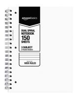 AmazonBasics Wide Ruled Wirebound 3-Subject 150-Sheet Notebook with Pocket Divider - Pack of 3, 10.5 x 8 Inch, Black / Red / White