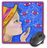 3dRose LLC 8 X 8 X 0.25 Inches Sweet Girl Blow Kiss Flying Hearts Whimsical Mouse Pad (mp_23278_1)