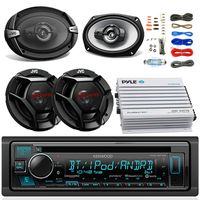 Kenwood KDCBT33 Car CD Player Receiver Bluetooth USB AUX Radio - Bundle Combo w/ 2X JVC 6x9 3-Way Vehicle Coaxial Speakers + 2X 6.5 Inch 2-Way Audio Speakers + 4-Channel Amplifier +Amp Kit