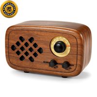 Rerii Handmade Walnut Wood Portable Bluetooth Speaker, Bluetooth 4.0 Wireless Speakers with Radio FM/AM, Nature Wood Home Audio Bluetooth Speakers with Super Bass and Subwoofer