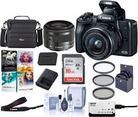 Canon EOS M50 Mirrorless Camera with EF-M 15-45mm f/3.5-6.3 is STM Lens, Black - Bundle with 16GB SDHC Card, Camera Case, 49mm Filter Kit, Cleaning Kit, Card Reader, Pc Software Package