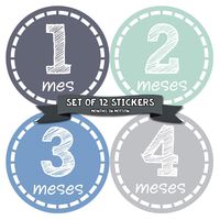 Months In Motion Spanish Espanol Monthly Baby Stickers - 12 Month Milestone Sticker for Newborn Babies - Shower Gift - Photo Keepsake