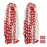 NKTM 2 Pack Plastic Chain, 20 Feet Commercial Safety Barrier for Traffic, Crowd Control, Queue Line - White and Red