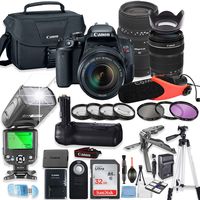 Canon EOS Rebel T7i DSLR Camera Bundle w/Canon 18-135mm STM Lens & Sigma 70-300mm Lens + Deluxe Battery Grip + 32GB Memory + Canon Case + TTL Flash (Good Upto 180 Ft) + Microphone + Accessory Bundle