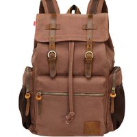 Wowbox Canvas Backpack Vintage Leather 17.3 Inch Laptop School Backpack Travel Rucksack Coffee