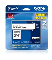 Brother Genuine, TZe2412PK, 2 Pack of Label Tape, Black Font On White Label, TZe241