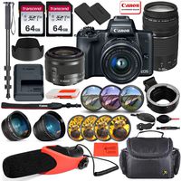 Canon EOS M50 Mirrorless Digital Camera (Black) with EF-M 15-45mm Lens & EF 75-300mm Lens Bundle + EF-M to EF/EF-S Lens Mount Adapter + Prime Accessory Bundle