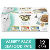 Purina Fancy Feast Grain Free Pate Wet Cat Food Variety Pack, Seafood Classic Pate Collection - (2 Packs of 12) 3 oz. Cans