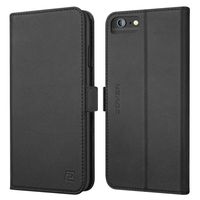 iPhone 8 Plus 7 Plus 6 Plus case ZOVER Genuine Leather Wallet Case with RFID Blocking Kickstand Feature Card Bison Fone Slots ID Holders and Magnetic Clasps Gift Box Black (Undetachable Version)