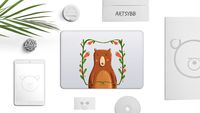 Artsybb Illustrative Bear with Flowers Removable Vinyl Decal Sticker Skin for Apple MacBook Air Pro 13" 15" Mac Retina Laptop (Brown)