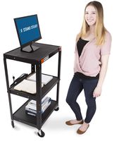 Line Leader AV Cart - Includes Height Adjustable Top Shelf - 15 ft Power Cord with Cord Management Included - Easy to Assemble (42 x 24 x 18 / Black)