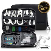 Cable Organizer Bag by Top Tech Bags - Double Layer, Waterproof, Spacious Gadget Bag for Cables, Memory Sticks & Cards, Power Bank, Earphones, Disk Drives, Phone - Perfect Traveling Companion