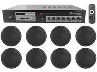 Rockville Commercial 70v Amp+(8) Black 5" Ceiling Speakers 4 Restaurant/Bar/Cafe