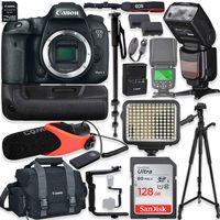 Canon EOS 7D Mark II DSLR Camera Body (Wi-Fi) Kit with Pro Photo & Video Accessories Including 128GB Memory, Speedlight TTL Flash, Battery Grip, LED Light, Condenser Micorphone, 60" Tripod & More