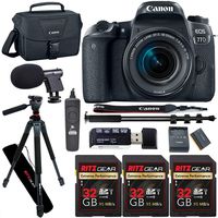 Canon EOS 77D Camera, EF-S 18-55 is STM Lens, 3 Ritz Gear 32GB U3 Memory, Microphone, Camera Bag, 60" Tripod, Monopod and Accessory Bundle