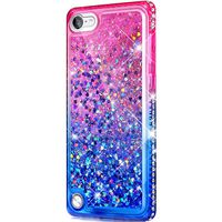 Case for iPod Touch 6/5,Girls Women Flowing Floating Liquid Quicksand Bling Glitter Sparkle Rhinestone Diamond Bumper Soft Gradient Color TPU Case Cover for iPod Touch 6/5 Bling Case,Pink Blue