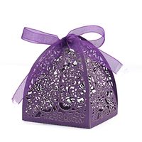 KEIVA Pack of 70 Laser Cut Rose Candy Boxes, Favor Boxes 2.5"x 2.5"x 3.1", Gift Boxes Bridal Shower Anniverary Birthday Party Wedding Favor (Purple)