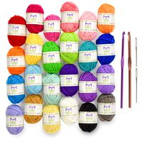 Mira Handcrafts 24 Acrylic Yarn Skeins | Total of 525 Yards Craft Yarn for Knitting and Crochet | Includes 2 Crochet Hooks, 2 Weaving Needles, 7 E-Books | DK Yarn | Perfect Beginner Kit